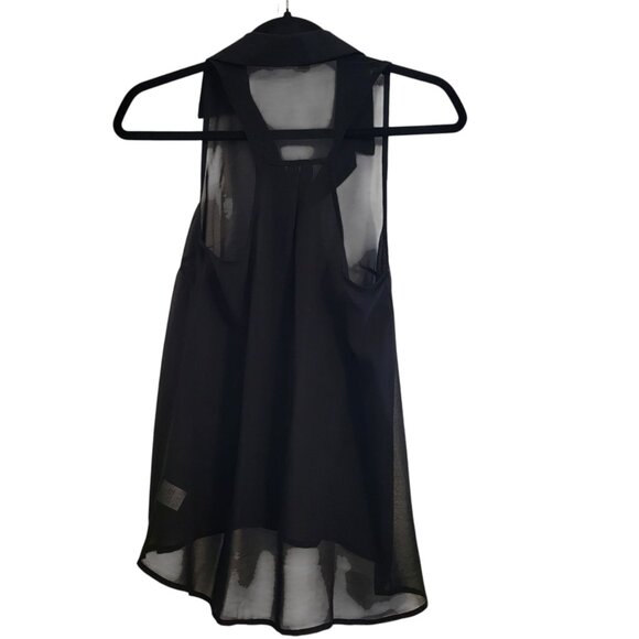CHOCOLATE | Black Sleeveless Button Sheer Blouse - Picture 4 of 10